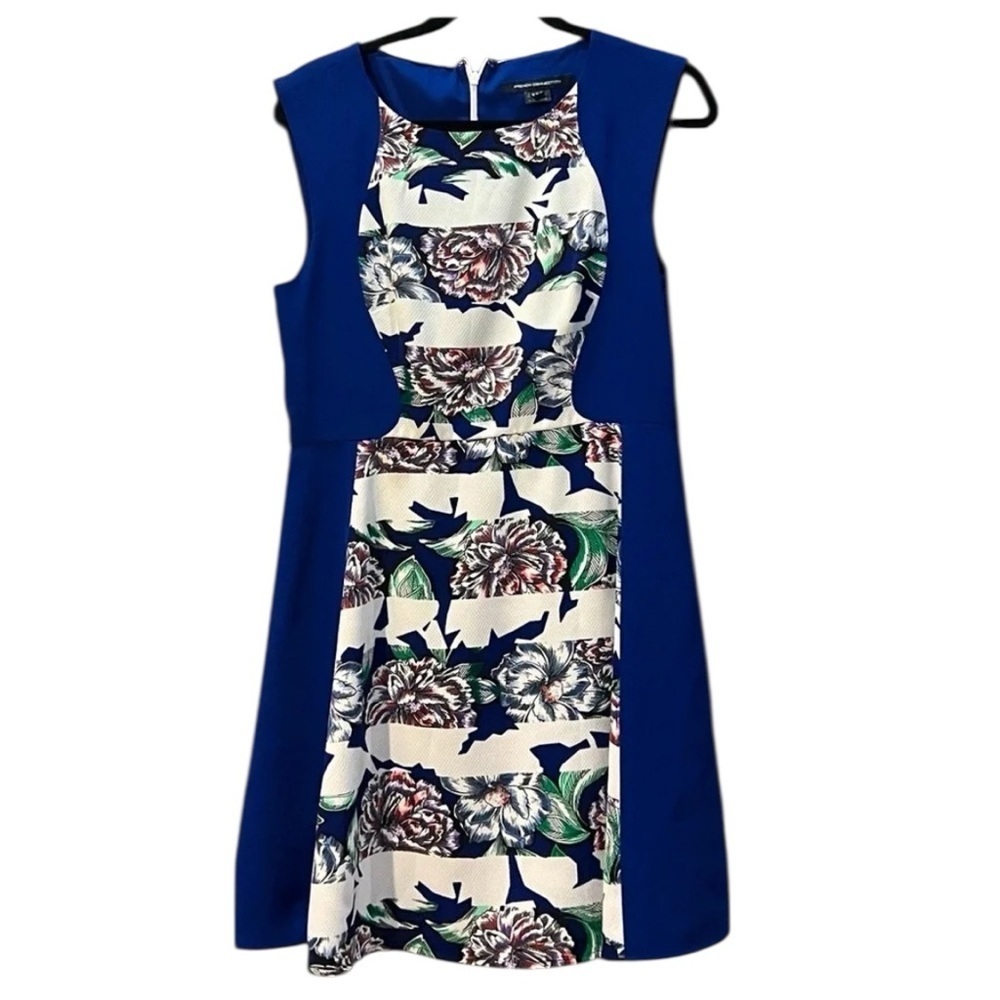 French Connection Blue with floral print A-line dress, size 10